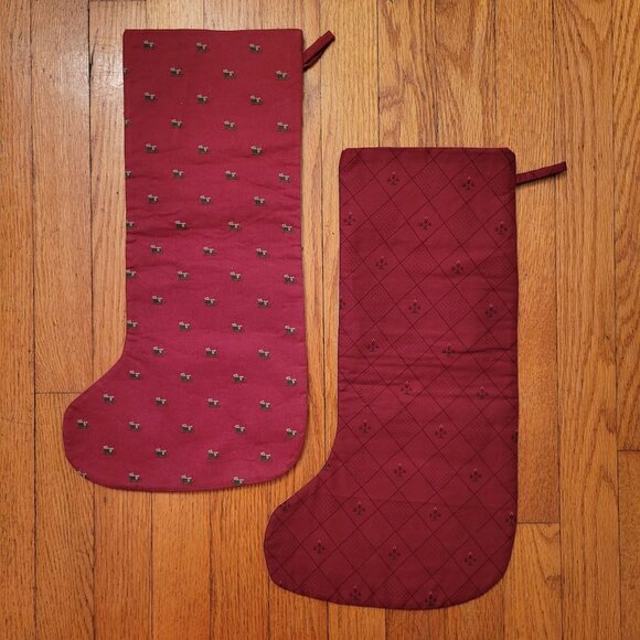 2 Personalized Cross Stitch Christmas Stockings Holiday Decor Rustic Burlap - Picture 6 of 8